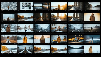 A collage displaying video editing, graphic design, photography, and 3D modelling works A collage displaying video editing, graphic design, photography, and 3D modelling works